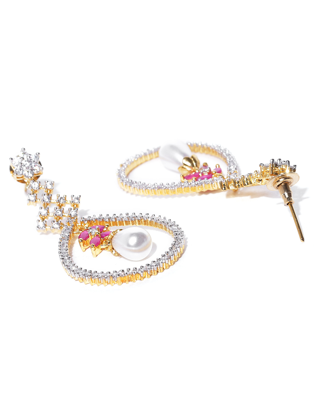 YouBella Gold-Plated Stone-Studded Teardrop-Shaped Drop Earrings